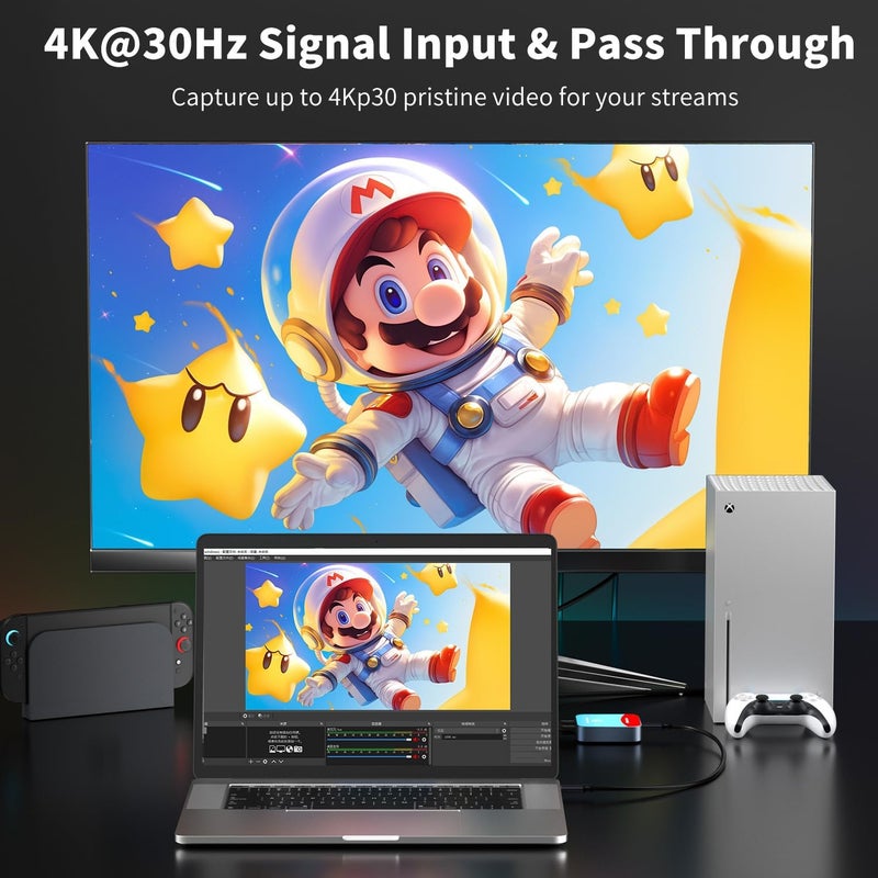 VANGREE Capture Card for Nintendo Switch, 4K Audio Video Capture Card, USB C 3.0 1080P 60FPS HDMI Recorder for Gaming/Live Streaming/Video Conference, Works for Nintendo Switch 2/PS5/Xbox/OBS/Camera/PC - Image 2